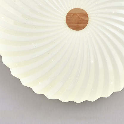 Modern Wood Pleated Star Round LED Flush Mount Light