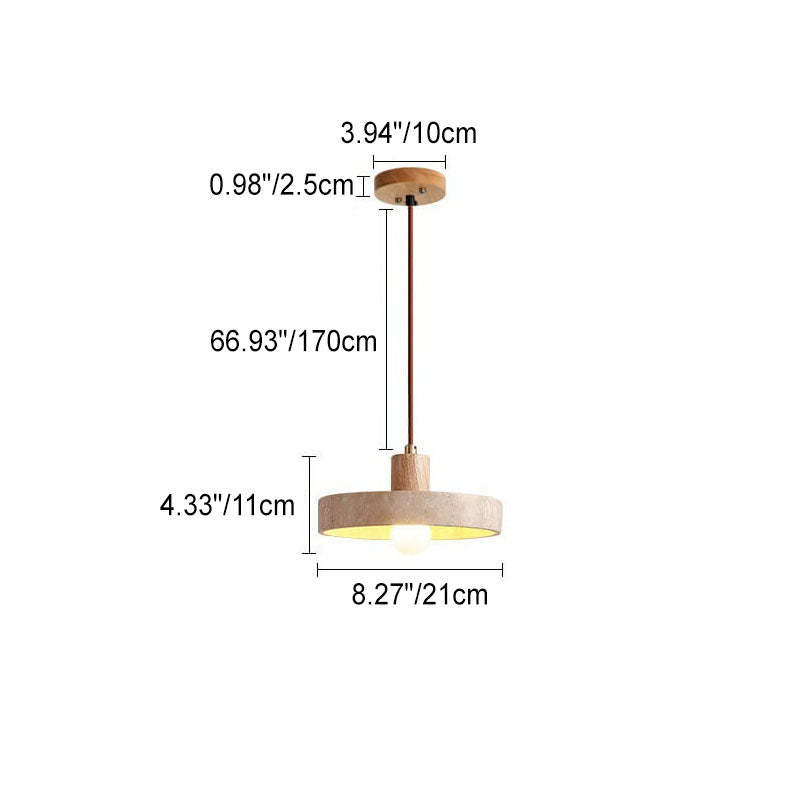 Japanese Solid Wood Disc Yellow Travertine Pendant Light