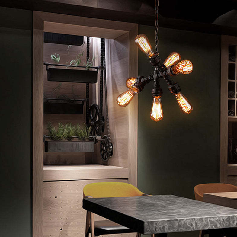 Industrial Iron Water Pipe 7-Light Chandelier
