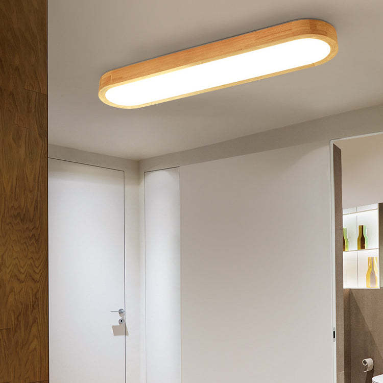 Japanese Rectangular Solid Wood Flush Mount Light