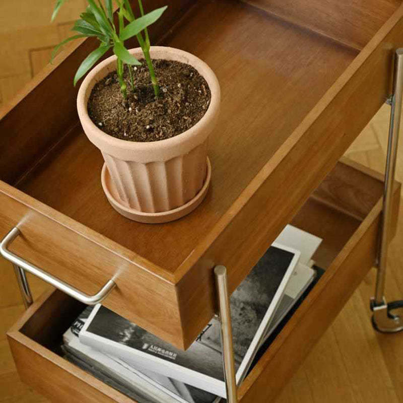 Retro Wood Stainless Steel Movable Side Table
