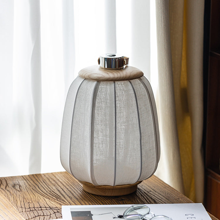 Wood steel fabric lantern portable table lamps - traditional