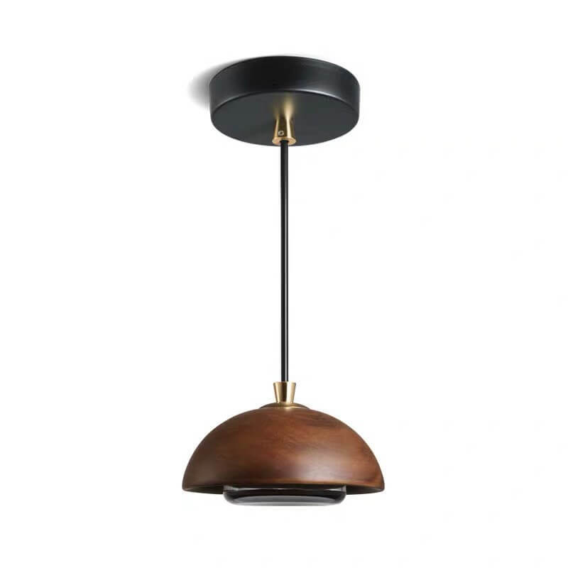 Nordic Solid Wood Dome Glass LED Pendant
