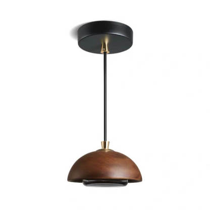 Nordic Solid Wood Dome Glass LED Pendant