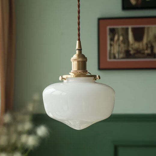 Nordic Vintage Brass Glass Lantern Pendant