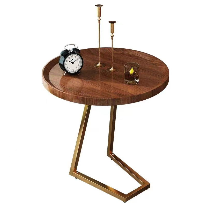 Minimalist Walnut Grain Round Tray End Table