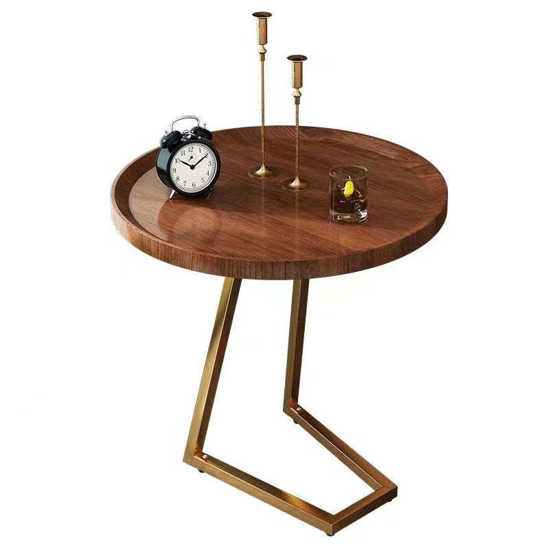 Minimalist Walnut Grain Round Tray End Table