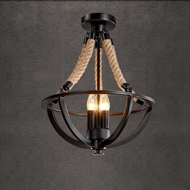 Vintage Industrial Iron Twine Island Chandelier