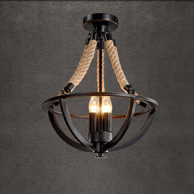 Vintage Industrial Iron Twine Island Chandelier