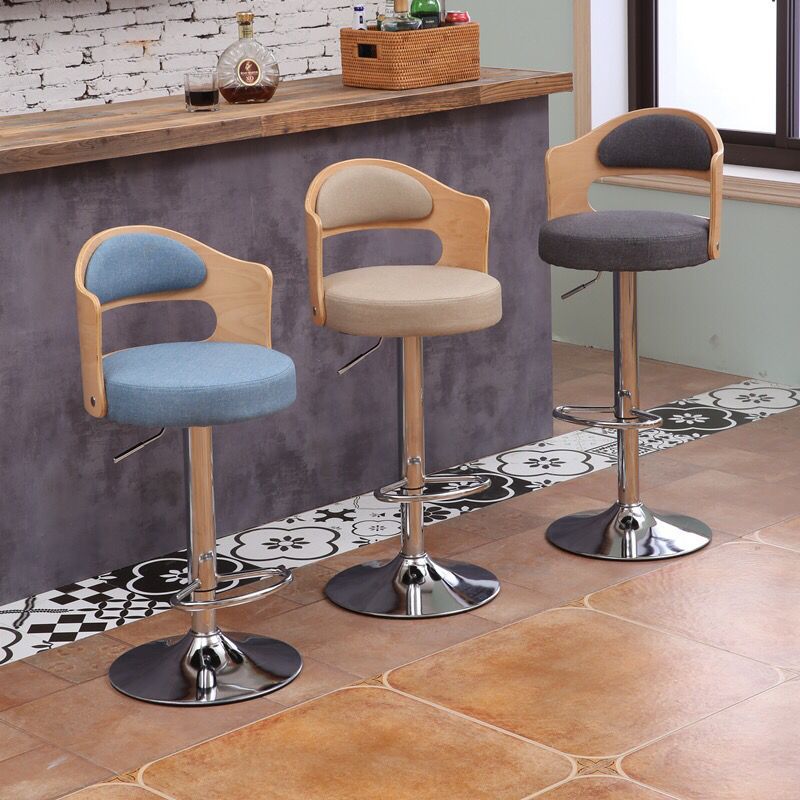 Contemporary Faux Leather Swivel Bar Stool — Walnut Color Backrest + Black PU Leather Seat + Black Base