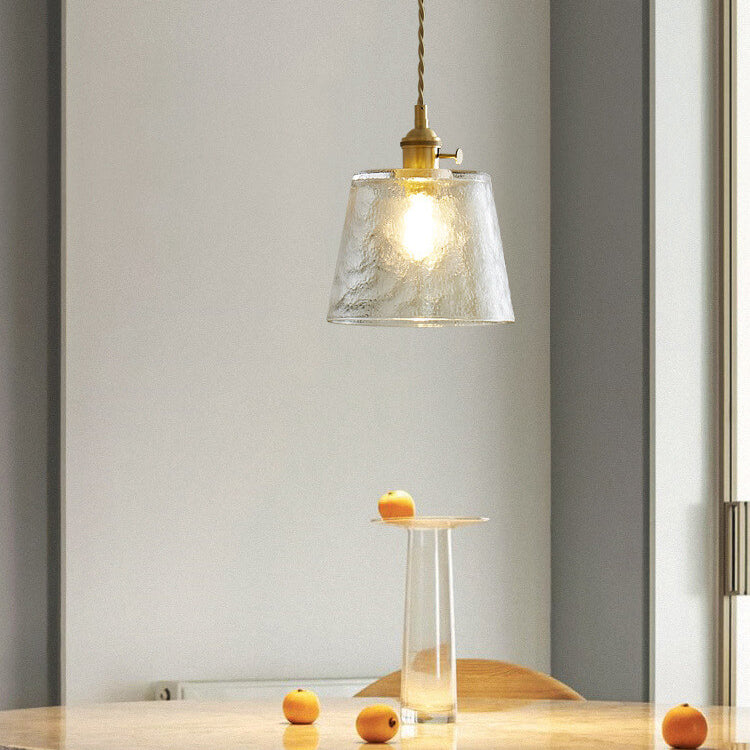 Vintage Glass Brass Drum Pendant Light