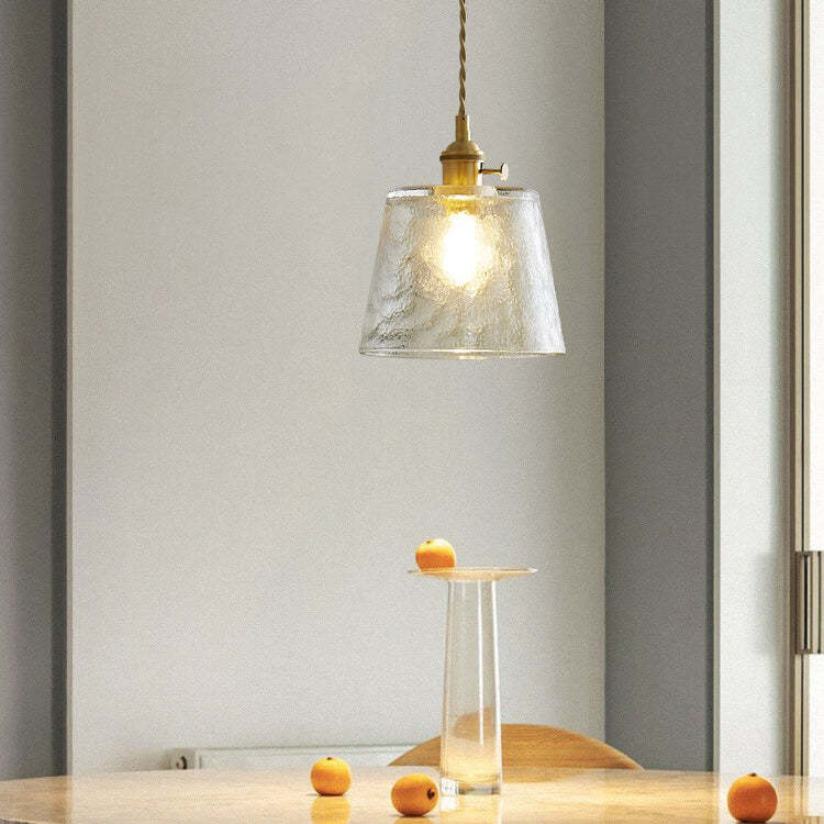 Vintage Glass Brass Drum Pendant Light