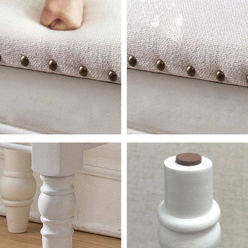 Scandinavian Linen Leather Wood Vanity Stool — Leather + Orange / White