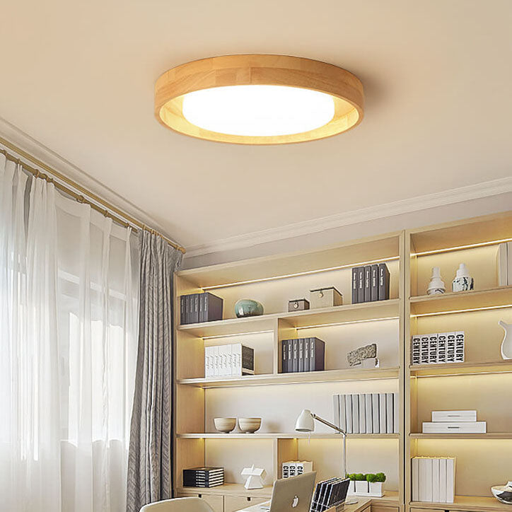 Japanese Wood Round LED Flush Mount Light