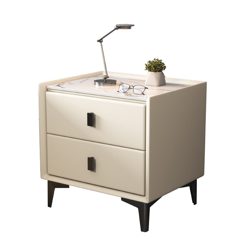 Modern Cubic Sintered Stone Solid Wood Nightstand — Dark Gray