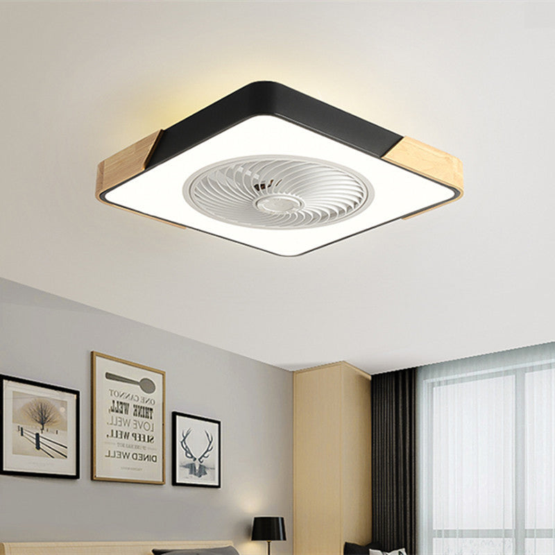 Nordic Macaron Square Wood LED Flush Mount Fan Light