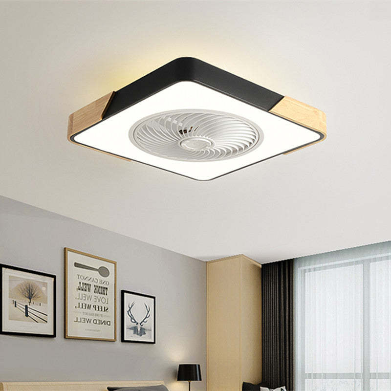 Nordic Macaron Square Wood LED Flush Mount Fan Light