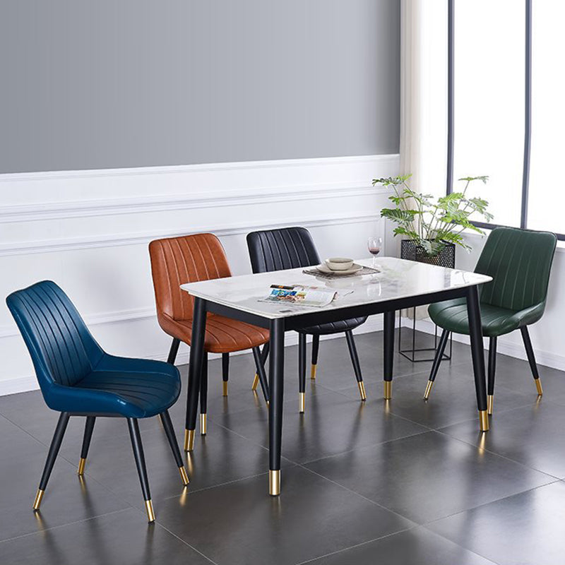 Modern Curved Leather Metal Dining Chair - Black