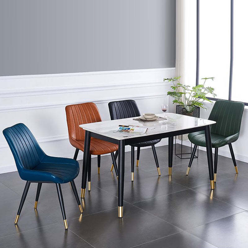 Modern Curved Leather Metal Dining Chair — Black