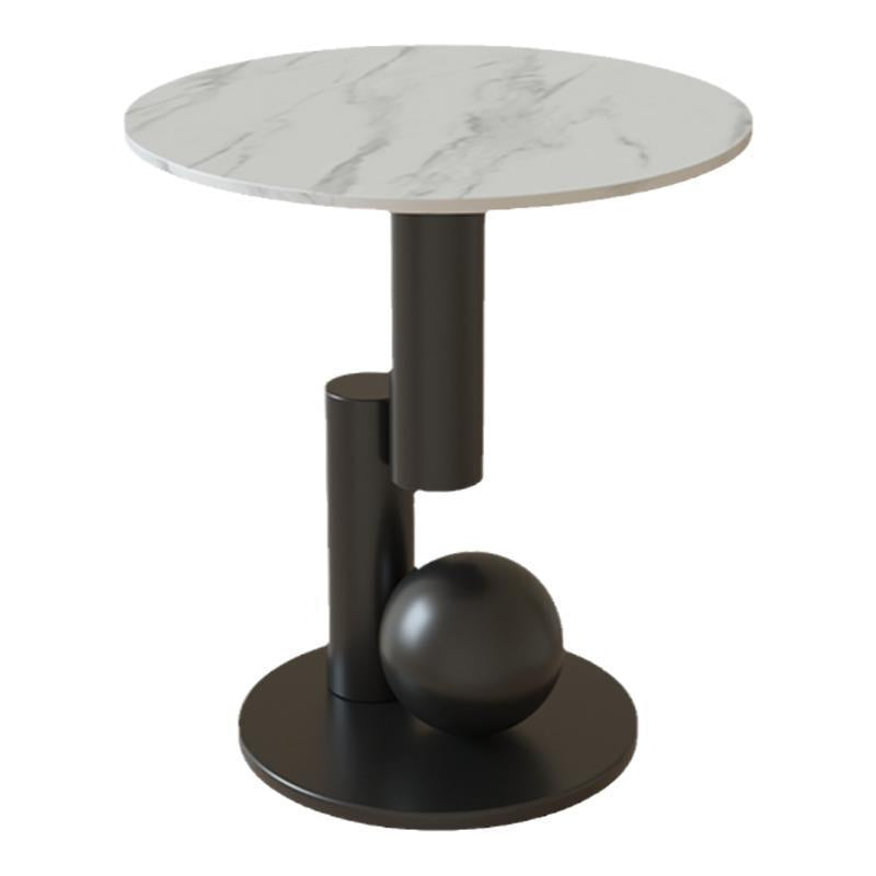 Luxury Rock Slab Geometric Base End Table — White Rock Slabs + Black Base