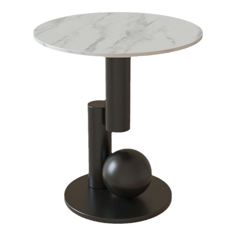 Luxury Rock Slab Geometric Base End Table — White Rock Slabs + Black Base