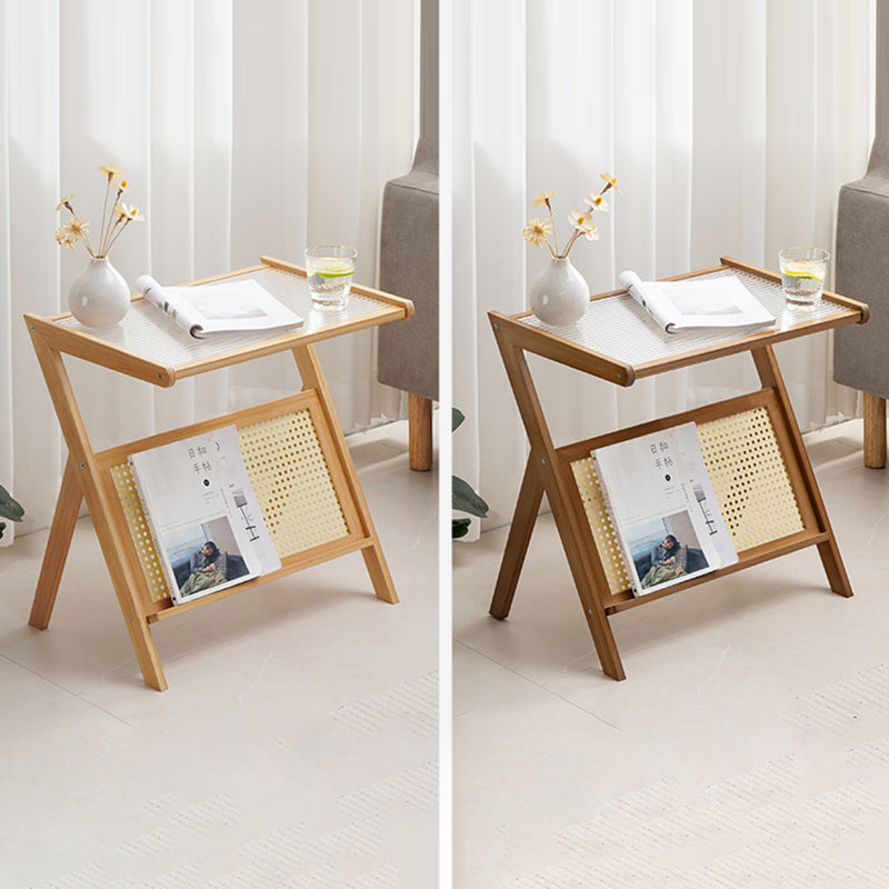 Contemporary Z-Shaped Glass Bamboo End Table