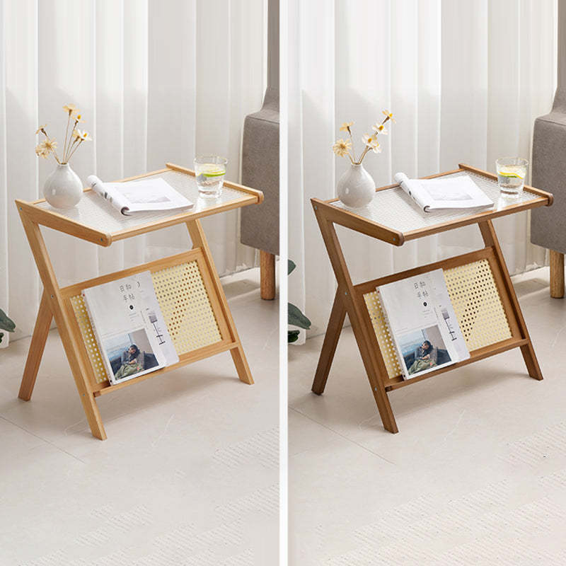 Contemporary Z-Shaped Glass Bamboo End Table