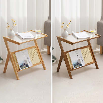 Contemporary Z-Shaped Glass Bamboo End Table