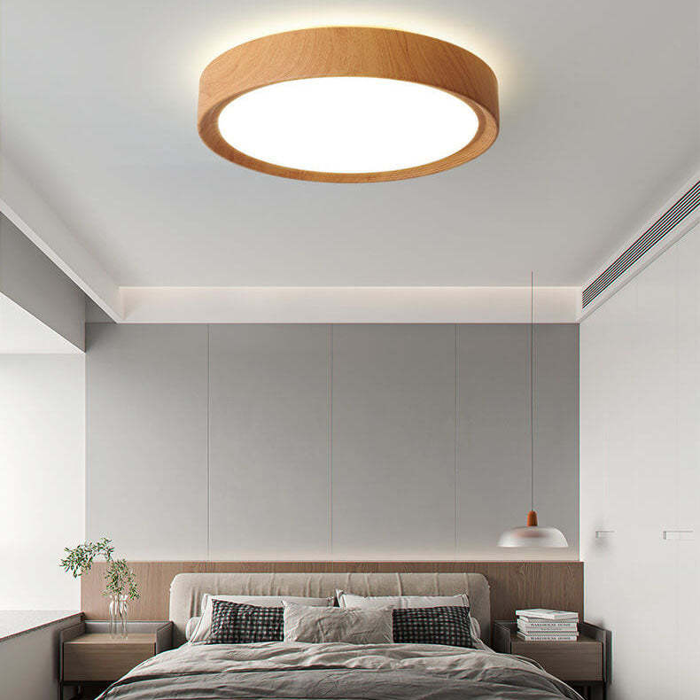 Minimalist Round Wood Grain Flush Mount Light