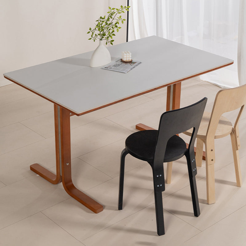 Retro Curved Leg Slate Wood Iron Dining Table