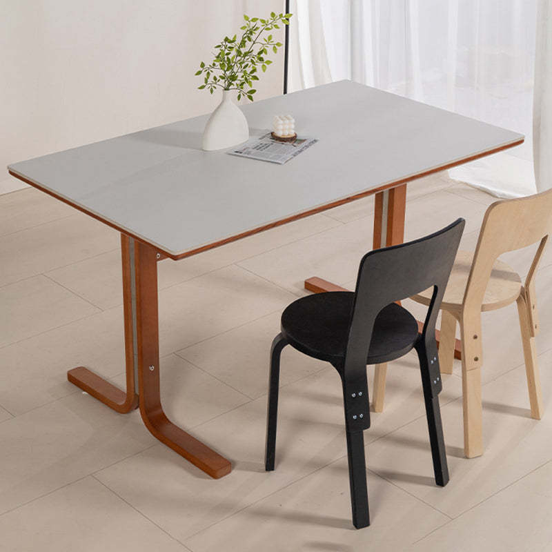 Retro Curved Leg Slate Wood Iron Dining Table