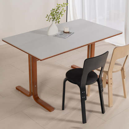 Retro Curved Leg Slate Wood Iron Dining Table