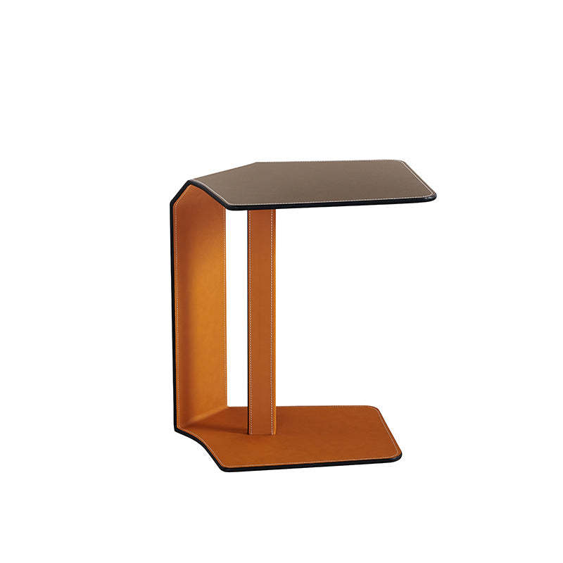 Modern Saddle Leather Steel Side Table