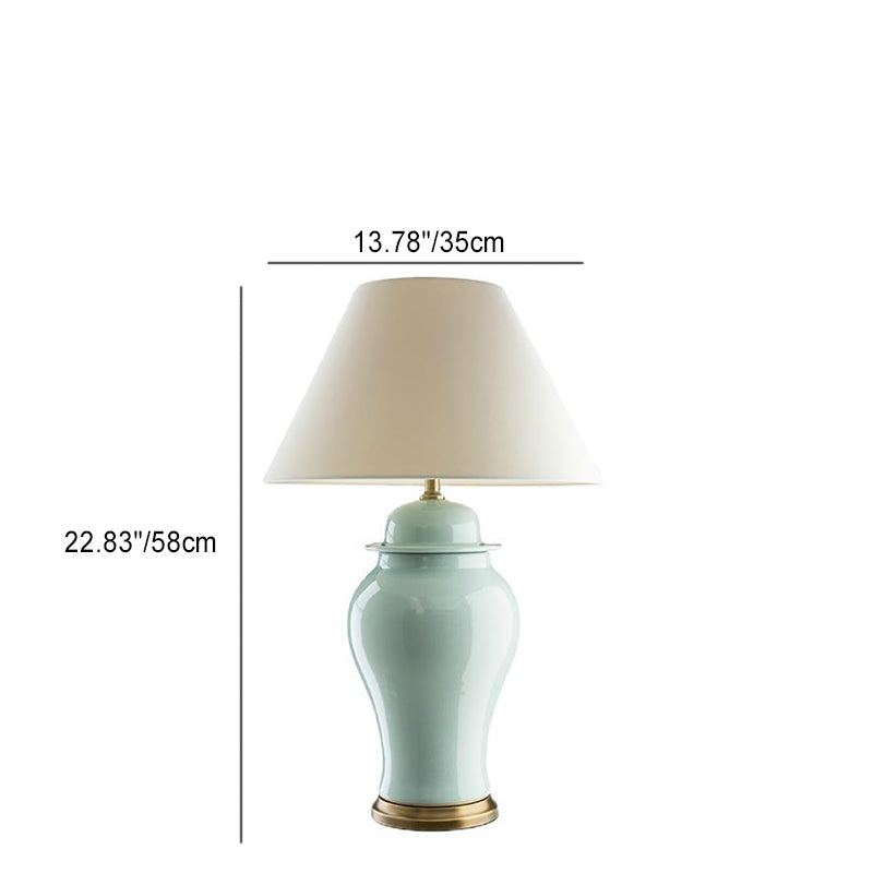 Traditional Rustic Ceramic Fabric Conic Vase Lamp