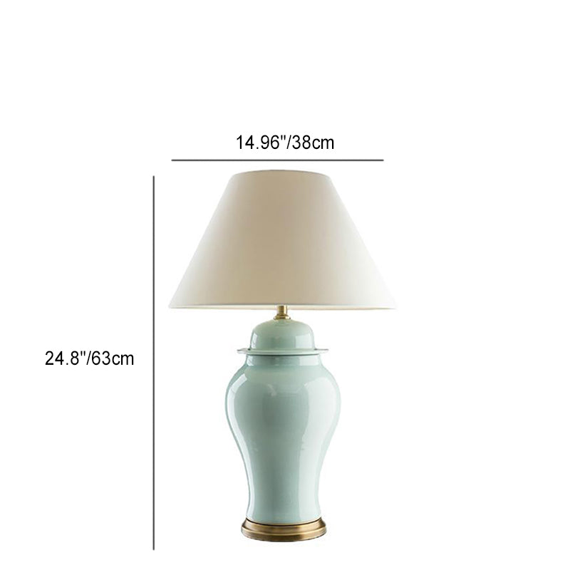 Traditional Rustic Ceramic Fabric Conic Vase Lamp