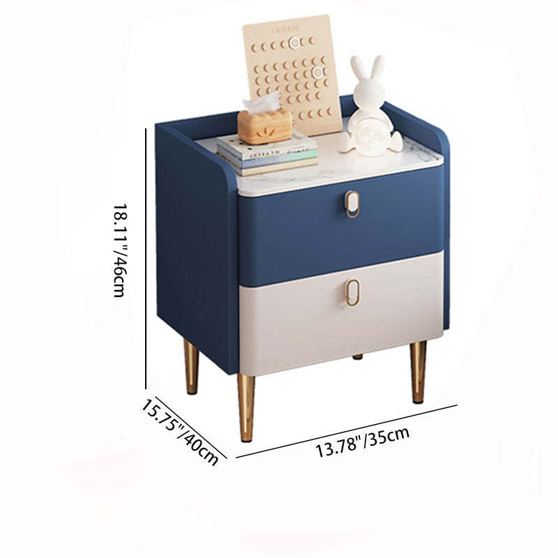 Modern Solid Wood Rock Slab Rectangular Nightstand 2-Drawer — Pink & White