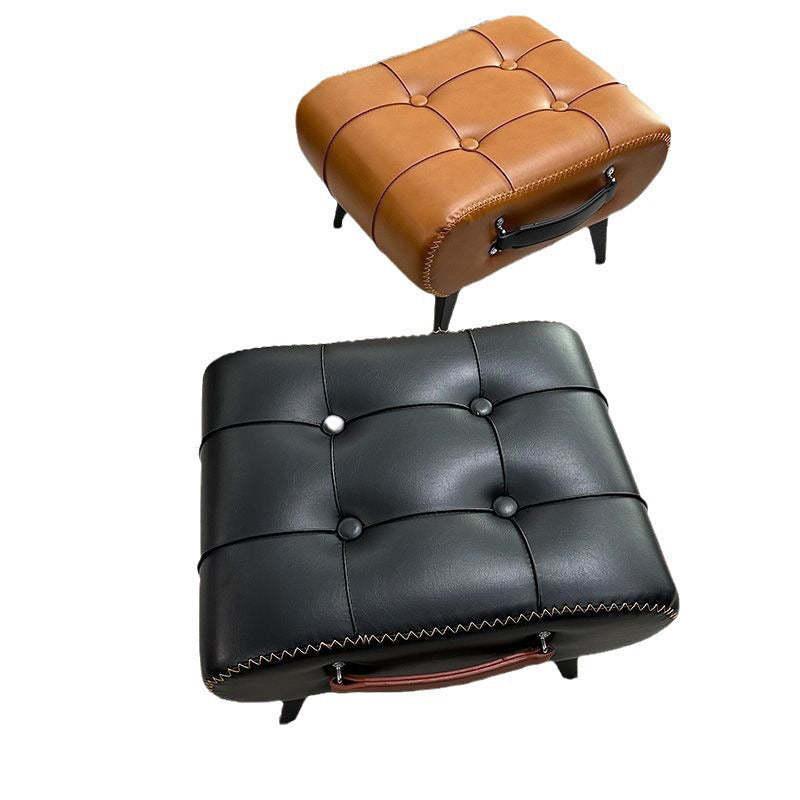 Modern Tufted Faux Leather Portable Footstool