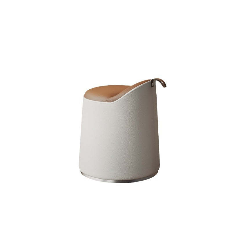 Modern Leather Wood Cylinder Vanity Stool