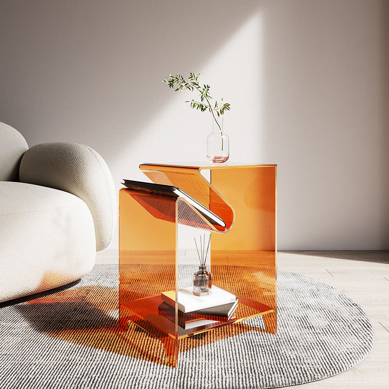 Minimalist Square Acrylic 2-Tier End Table — Black