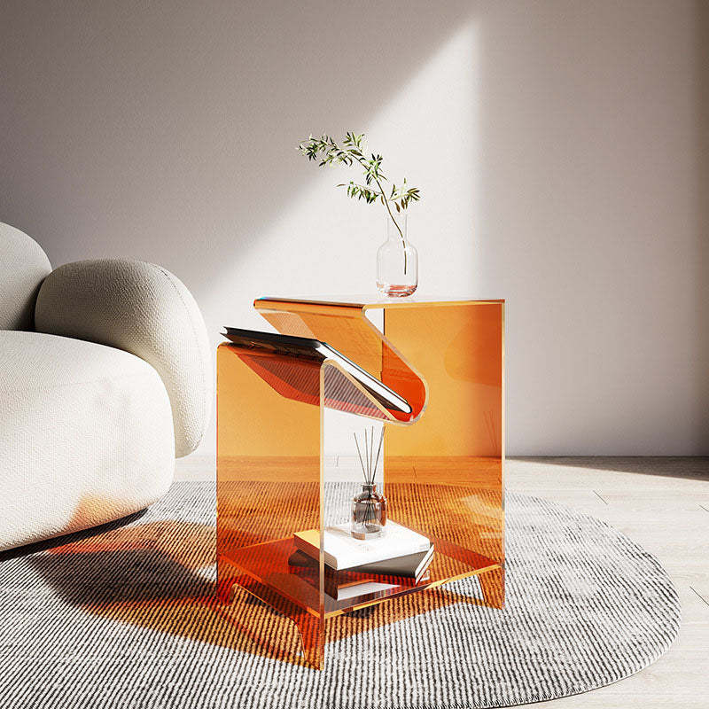 Minimalist Square Acrylic 2-Tier End Table — Black