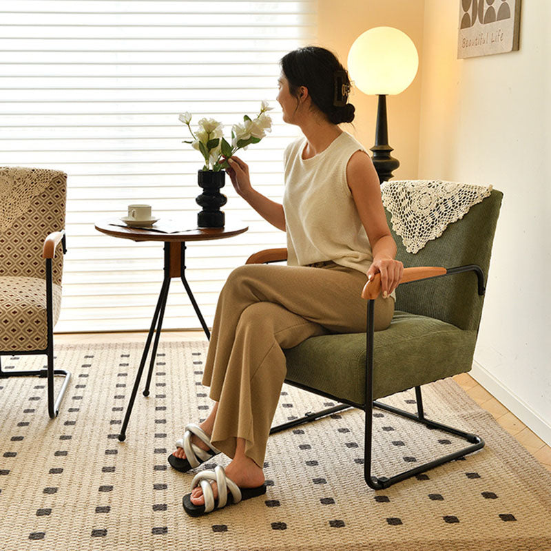 Scandinavian Corduroy Wood Square Accent Chair