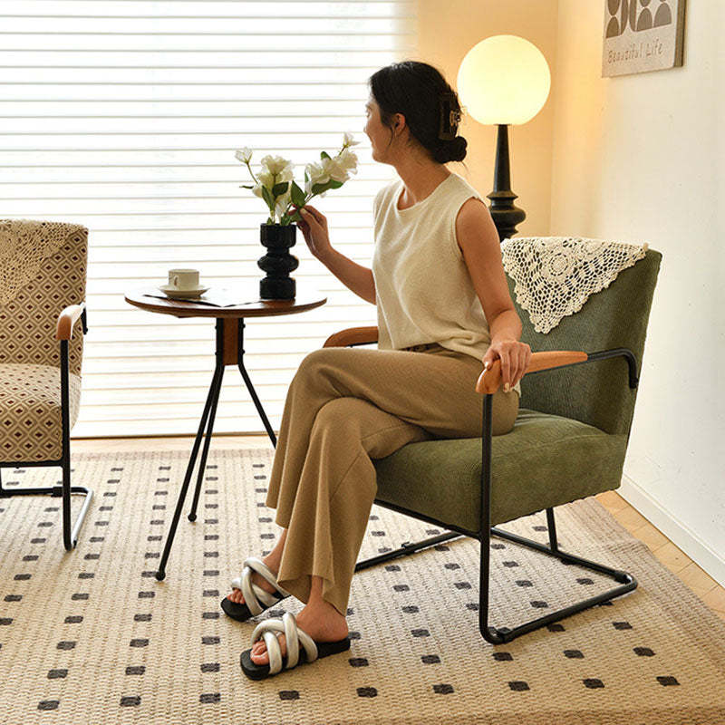 Scandinavian Corduroy Wood Square Accent Chair