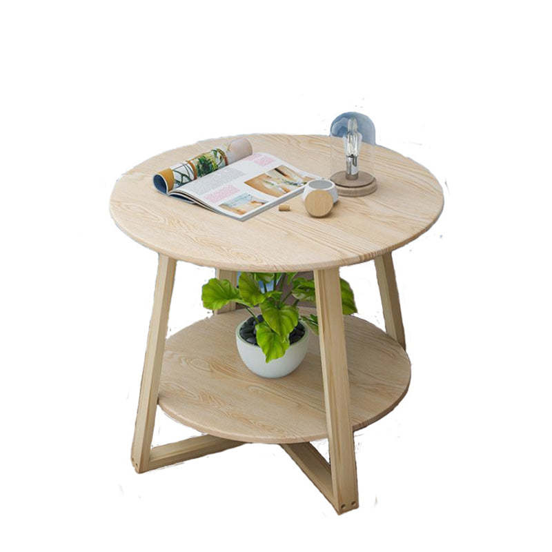 Modern Round Plastic Wood 2-Tier Coffee Table