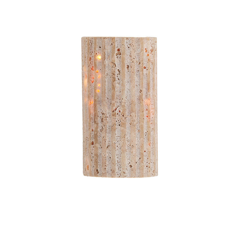 Japanese Striped Beige Travertine Semicircle LED Wall Sconce