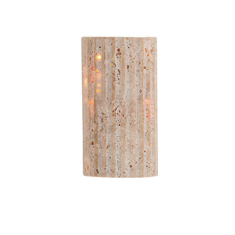 Japanese Striped Beige Travertine Semicircle LED Wall Sconce