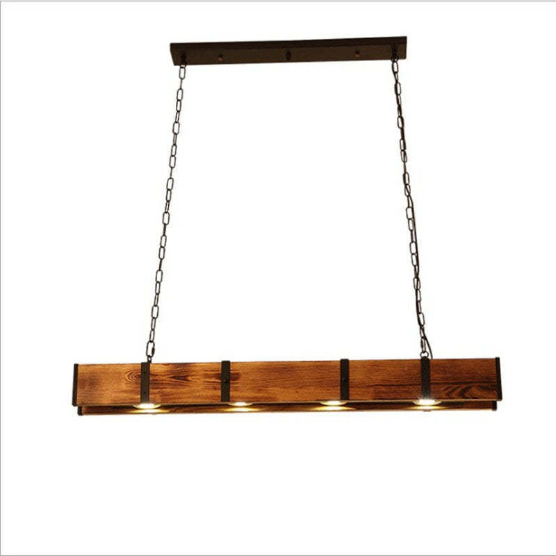 Vintage Solid Wood Long Bar LED Island Chandelier