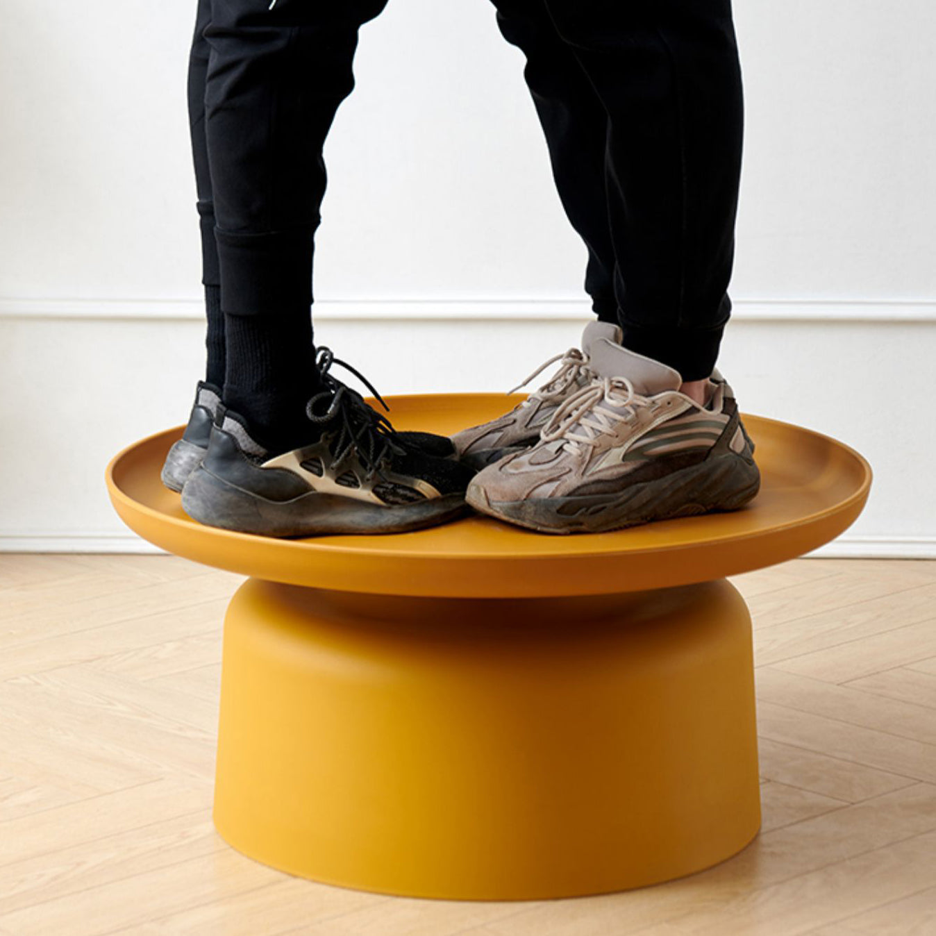 Scandinavian Round Plastic Coffee Table — Large - Brown