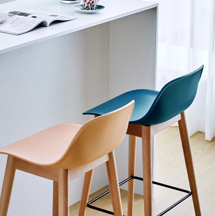 Nordic Wood Metal Bar Stool — Pink