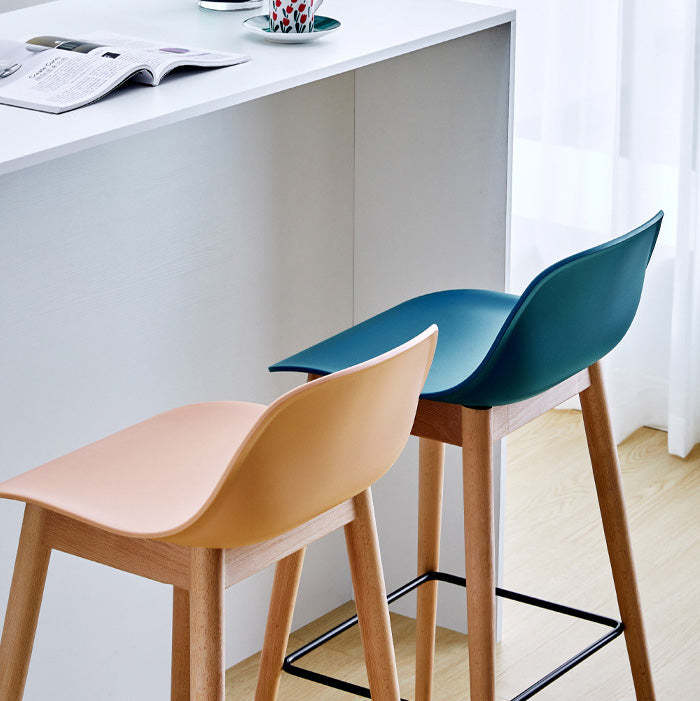 Nordic Wood Metal Bar Stool — Pink