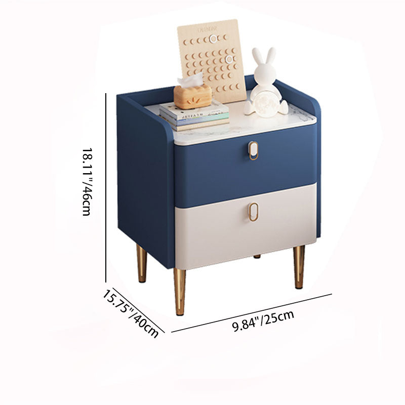 Modern Solid Wood Rock Slab Rectangular Nightstand 2-Drawer — Pink & White